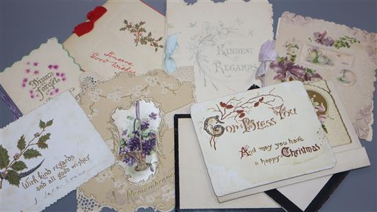 A collection of Victorian and early 20th century greetings and remembrance cards, loose and one album (stuck down)